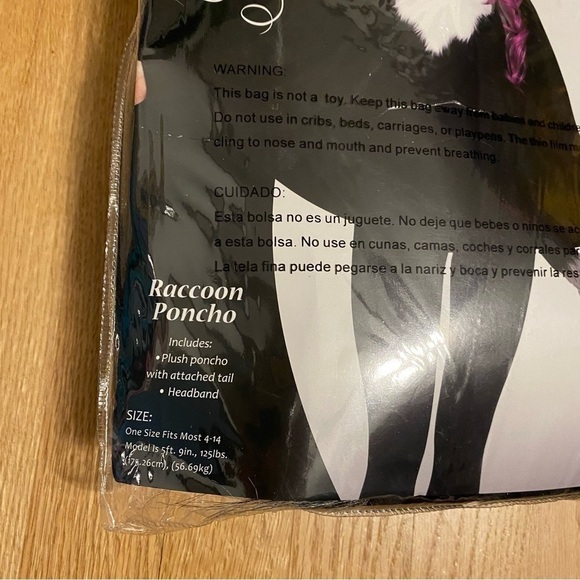 Raccoon Poncho NEW Deluxe Tail Headband Halloween Women’s Costume Furry Black - Picture 3 of 5